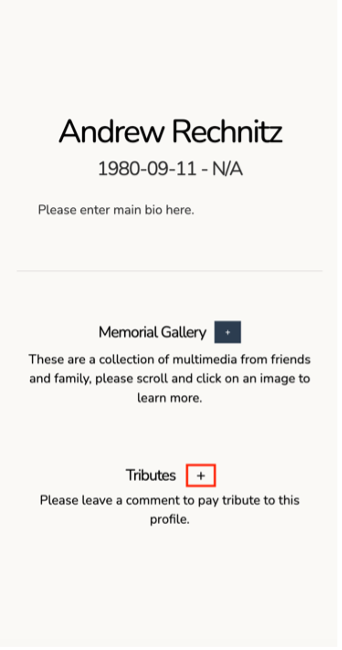 Tribute section of a profile