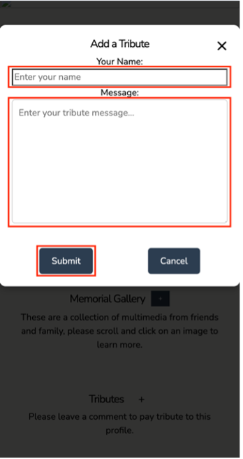 Tribute section of a profile
